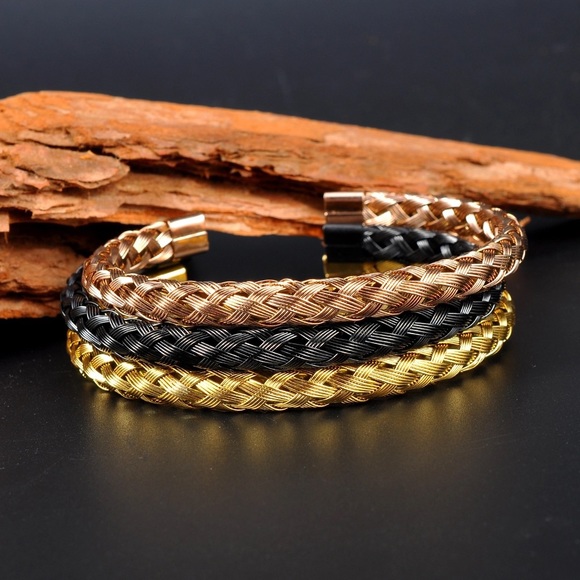 ROSE GOLD STAINLESS STEEL STACKING BANGLES - Picture 2 of 3
